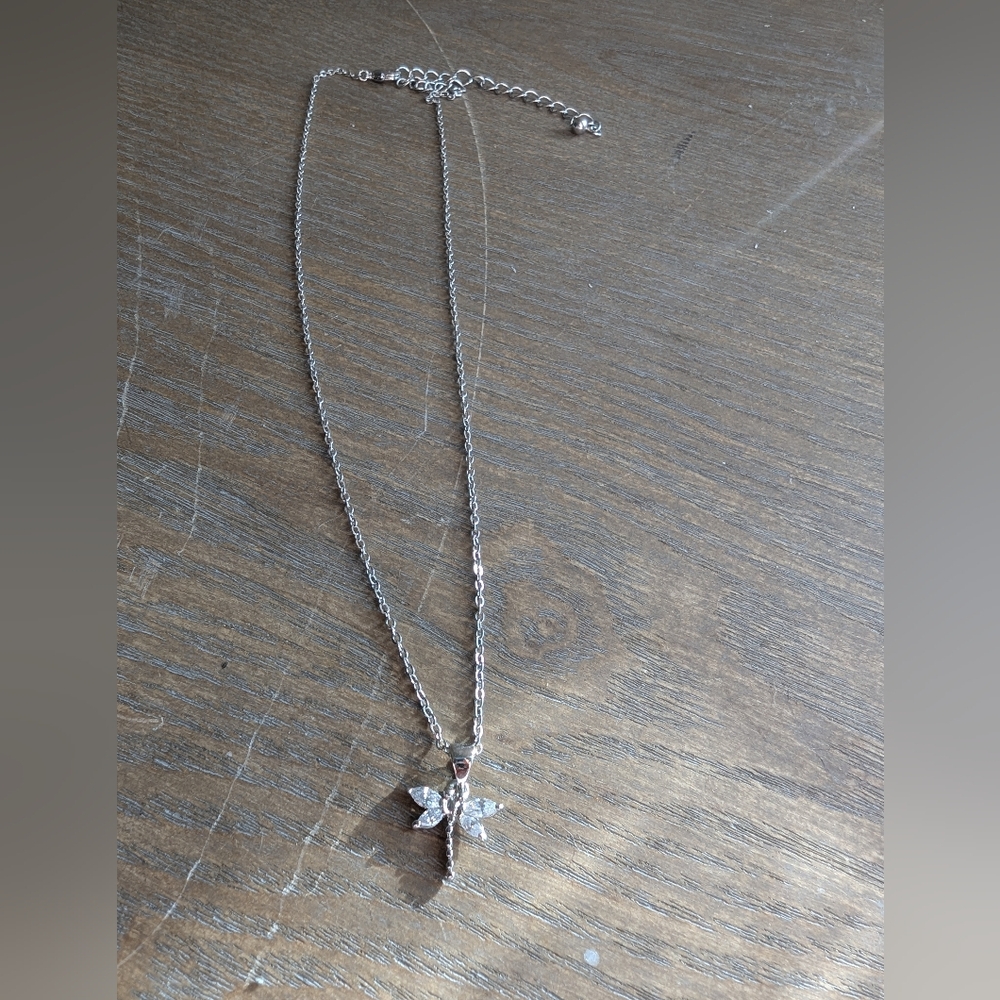 Bedazzled Silver Toned Dragonfly Necklace
